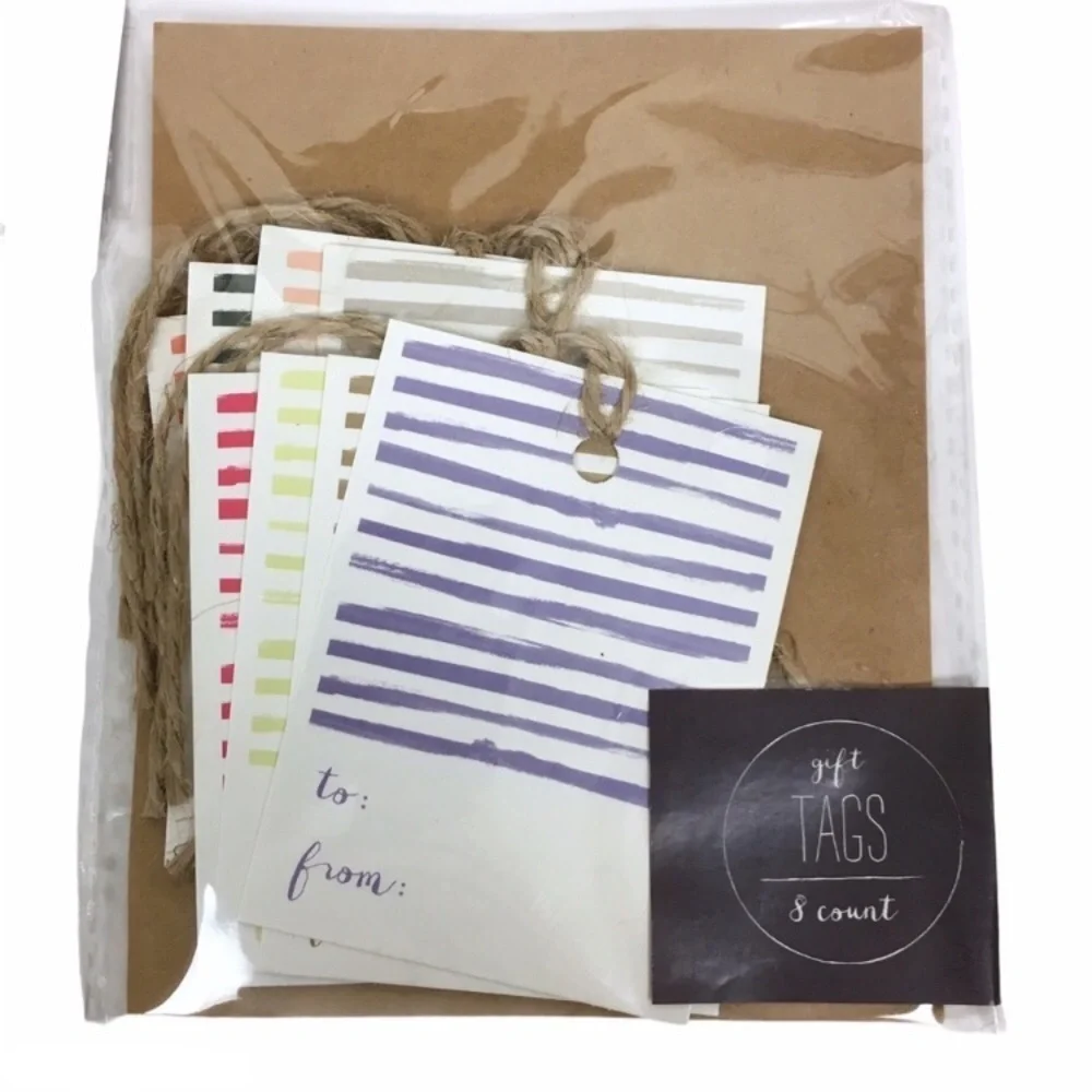 GIFT TAGS To From Stripes Multi Color Jute Strings Die Cut Baby Bridal Shower